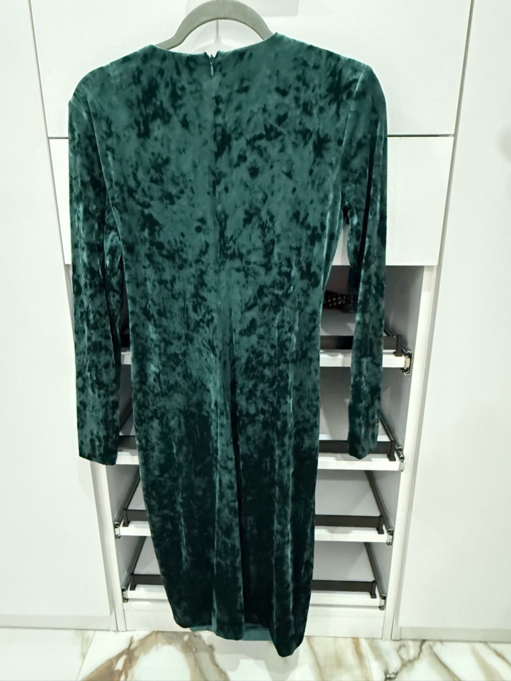 Calvin Klein Deep Green Velvet Twist-Front Long Sleeve Dress - Picture 4 of 6